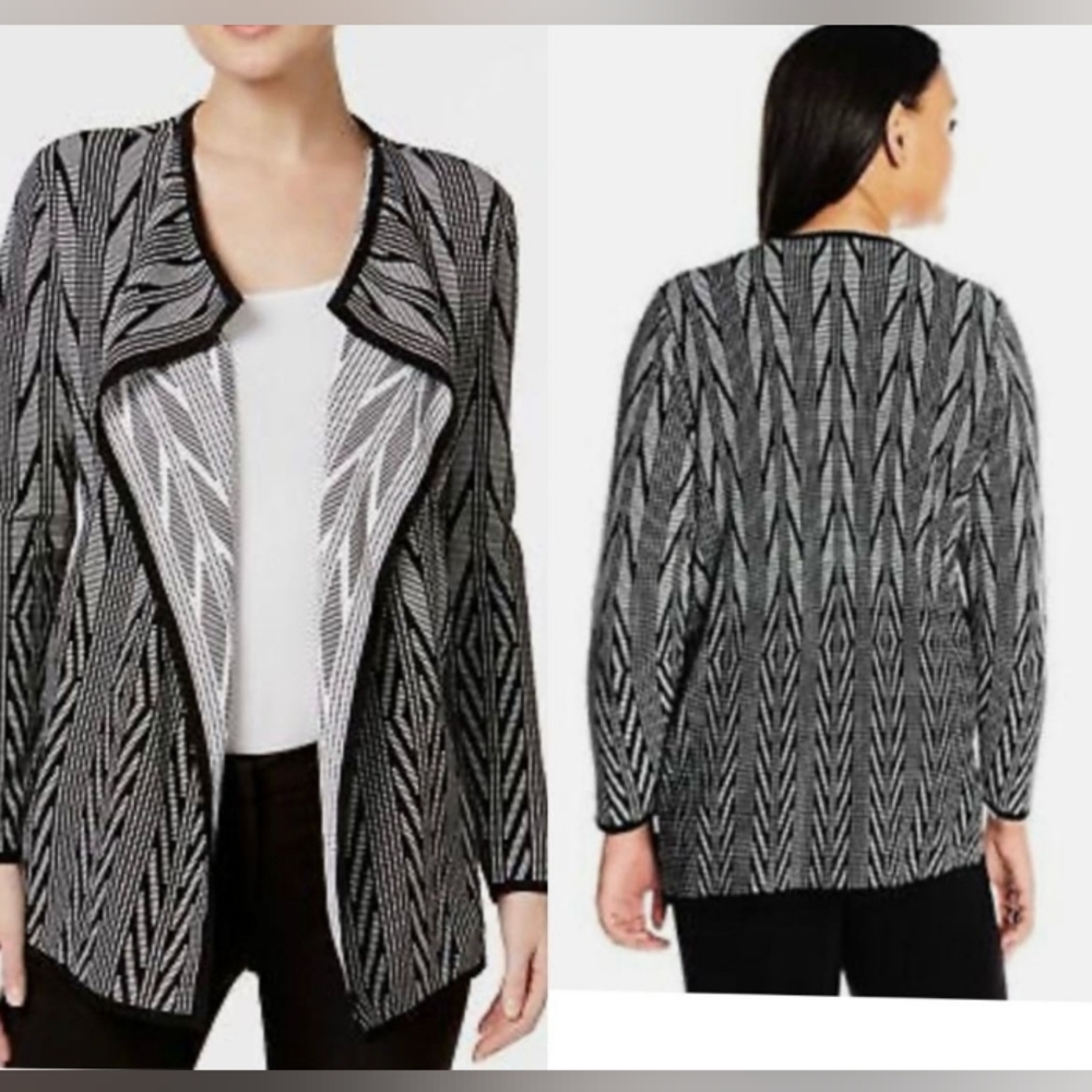 NWT CALVIN KLEIN Size XL Jacquard Flyaway Long Sleeve Cardigan BLACK-WHITE - Picture 1 of 10